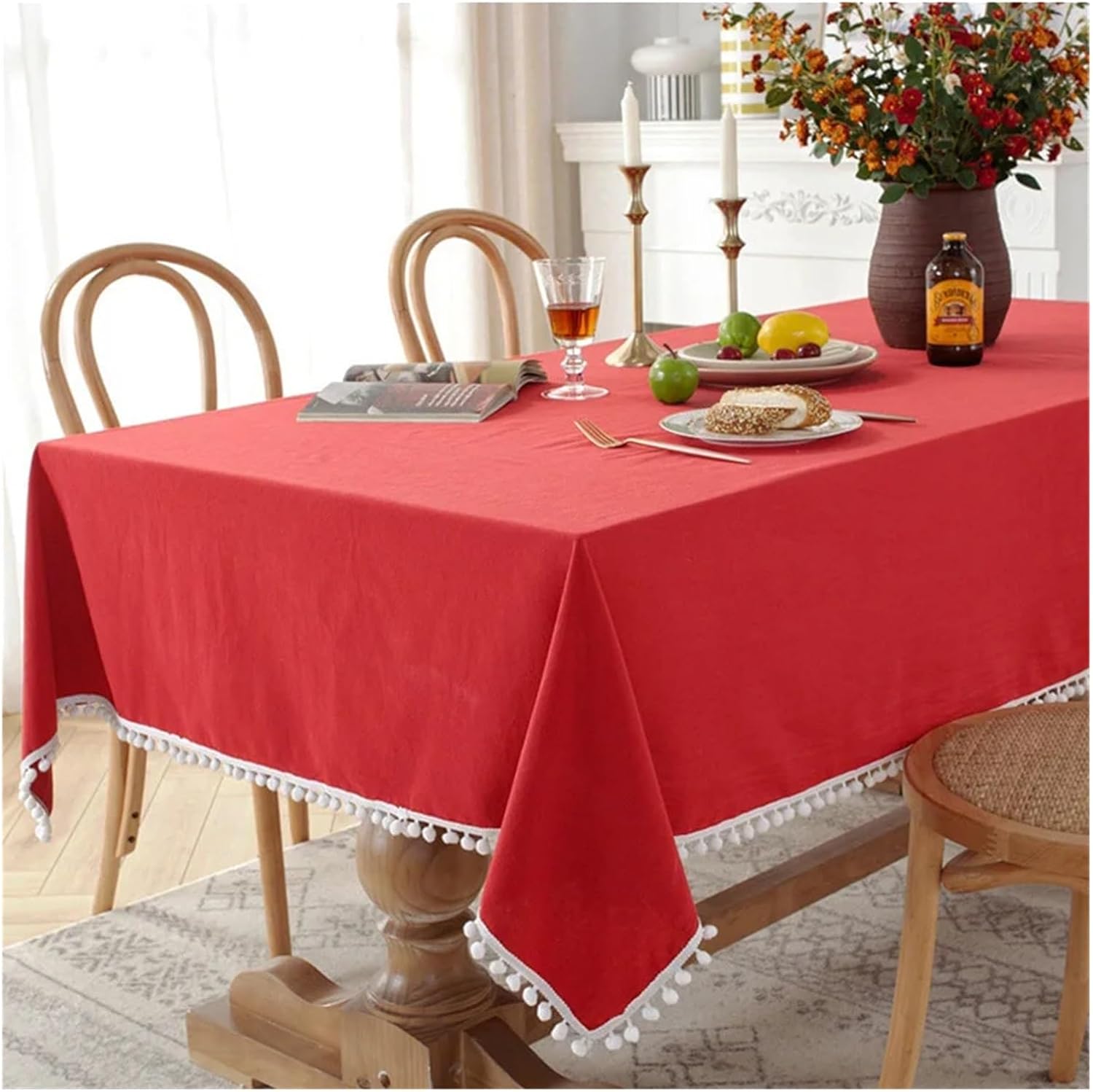 Decorative Tablecloth With Cute Pompoms -