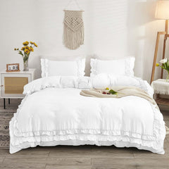 Luxury Cotton Frilled Duvet Set-White - 99 Bedding Store