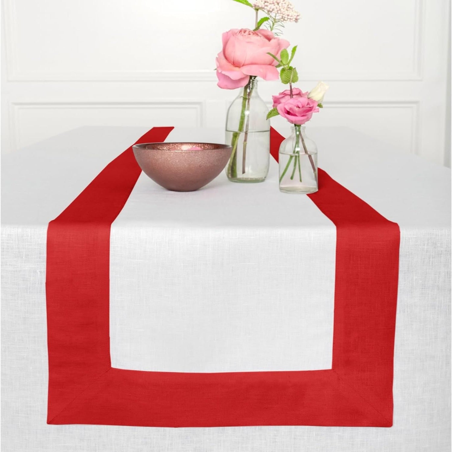 Cotton Luxury Dining Set Mited Corner Bordered - Red and White - 99 Bedding Store