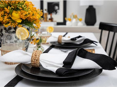 Cotton Luxury Dining Set Mited Corner Bordered - White and Black - 99 Bedding Store