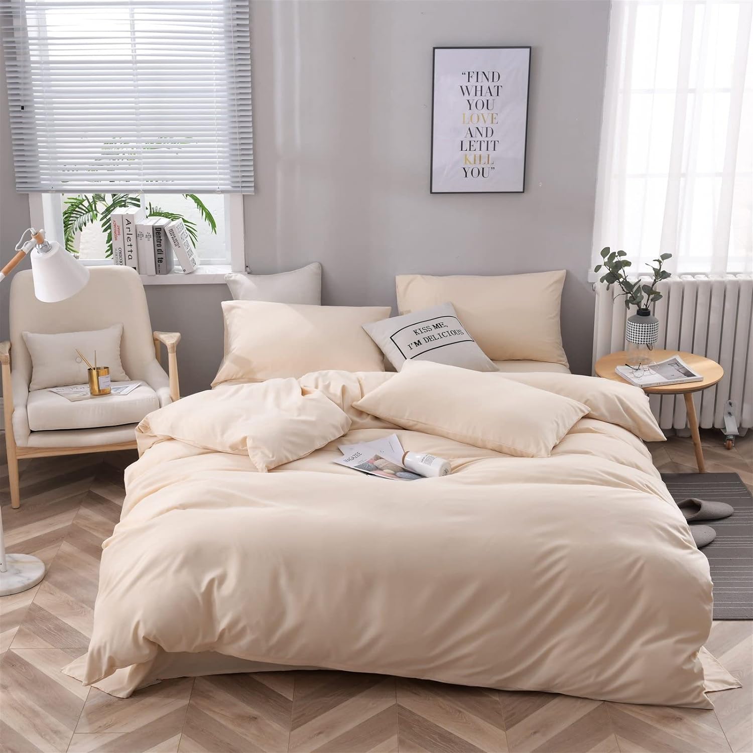 Plain Dyed Cotton Duvet Cover Set - Khaki - 99 Bedding Store