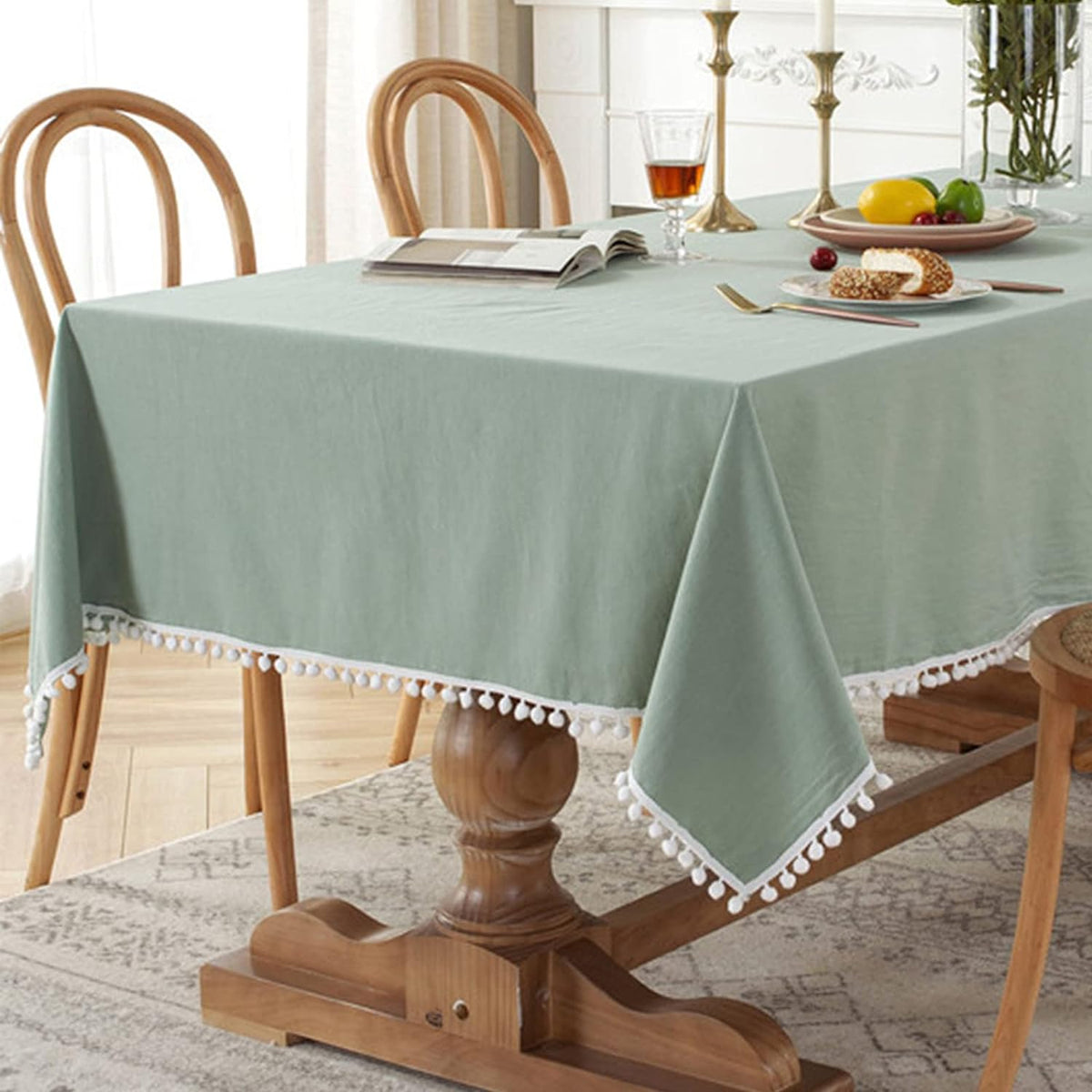 Decorative Tablecloth With Pompoms - Silver - 99 Bedding Store