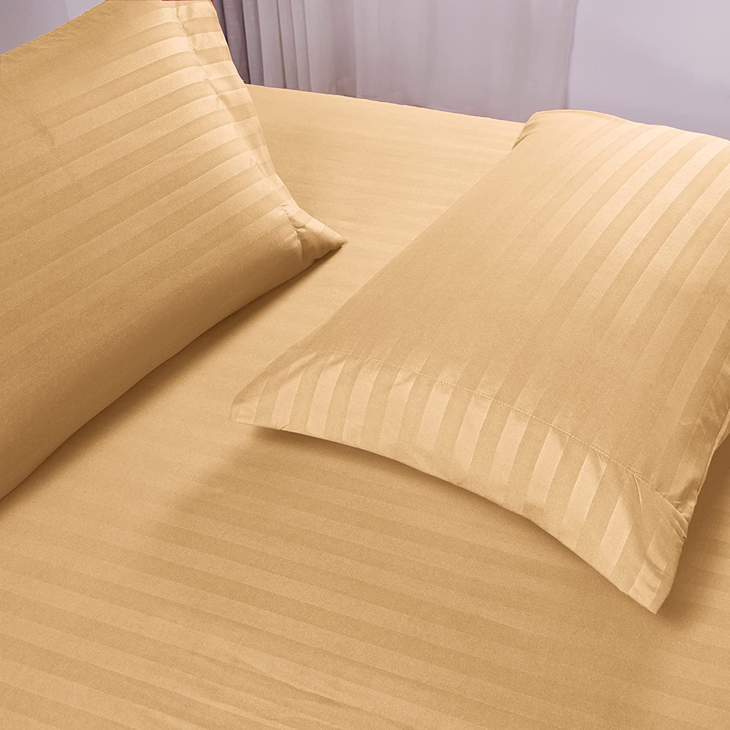 Luxury Strip Satin Bed sheet Set - Gold - 99 Bedding Store