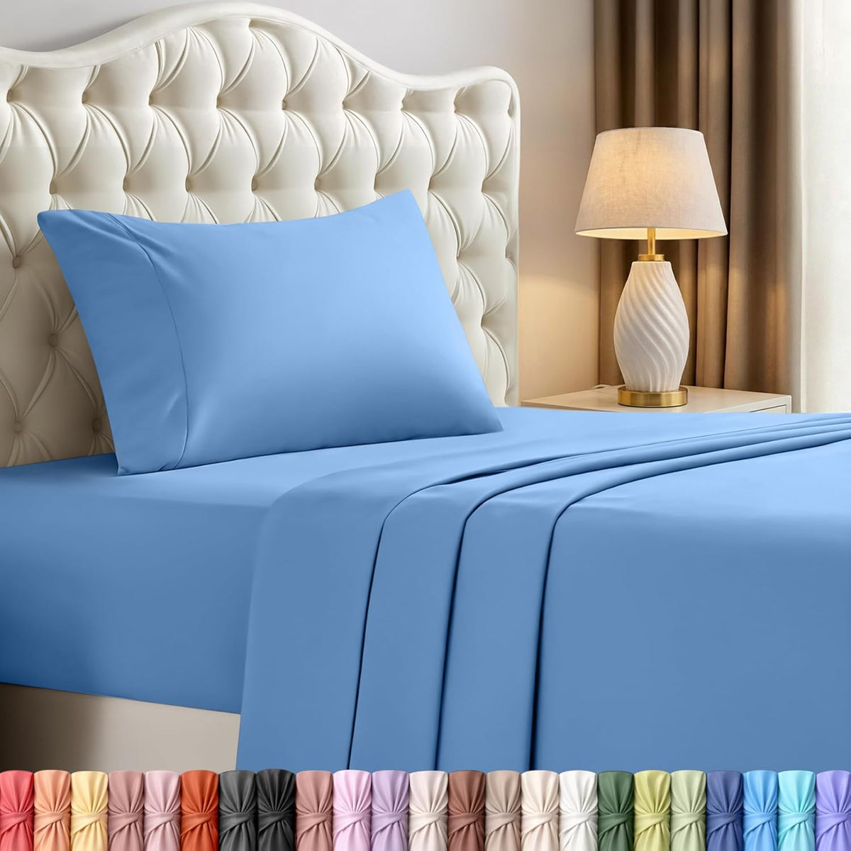 Plain Cotton Single Bed Sheet Set Blue