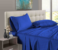 Luxury Strip Satin Bed sheet Set - Royal Blue - 99 Bedding Store