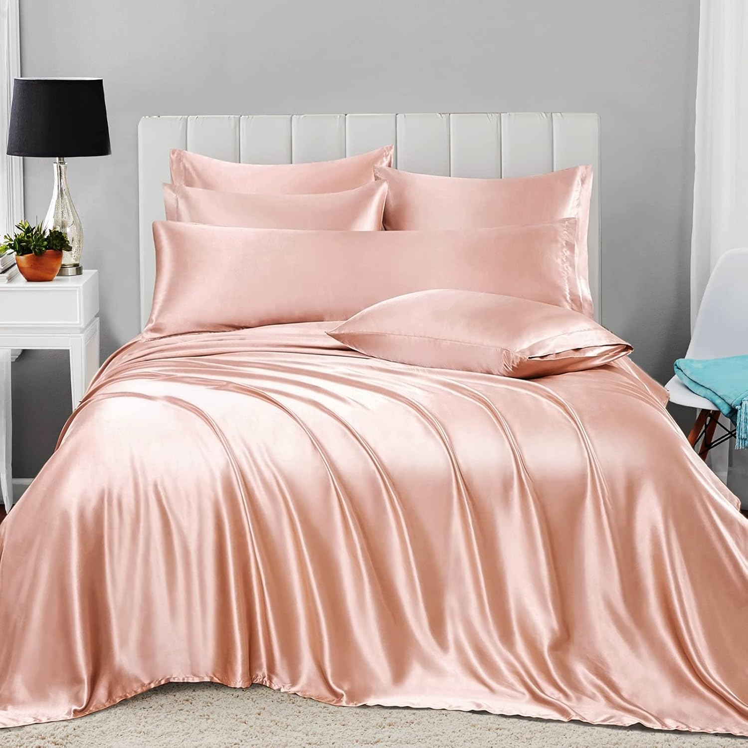 Luxury Cotton Satin 6 Pcs Flat Fitted sheet and Duvet Cover Set -