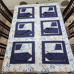 Royal Blue Bordered Printed Cotton Reversable Dinning Set - Summer Fresh