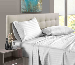 Luxury Strip Satin Bed sheet Set - Silver - 99 Bedding Store