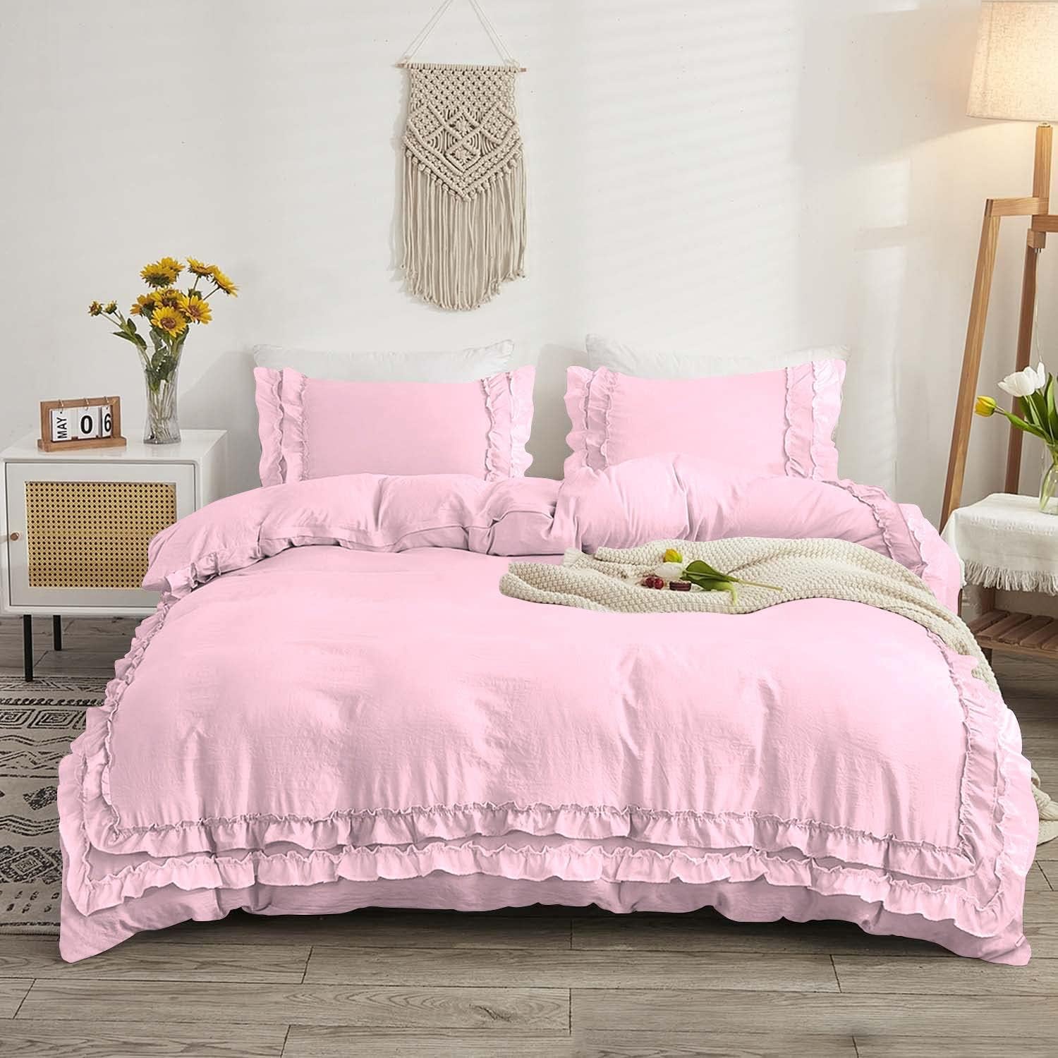 Luxury Cotton Frilled Duvet Set -Pink - 99 Bedding Store