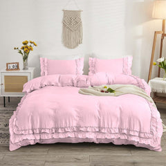 Luxury Cotton Frilled Duvet Set -Pink - 99 Bedding Store