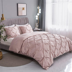 Luxury Cotton Satin Pintuck Duvet Cover Set - Light Pink - 99 Bedding Store