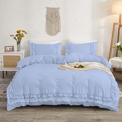 Luxury Cotton Frilled Duvet Set -Sky Blue - 99 Bedding Store