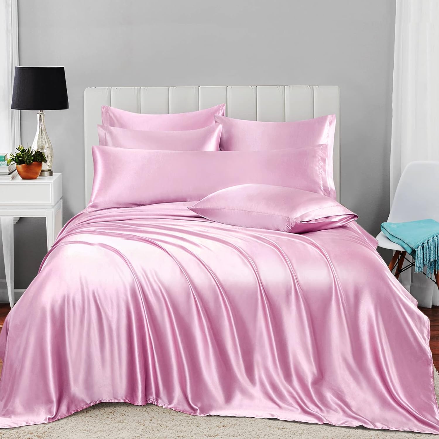 Luxury Cotton Satin 6 Pcs Flat Fitted sheet and Duvet Cover Set -