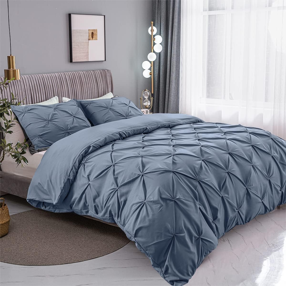 Luxury Cotton Satin Pintuck Duvet Cover Set - Haze Blue - 99 Bedding Store