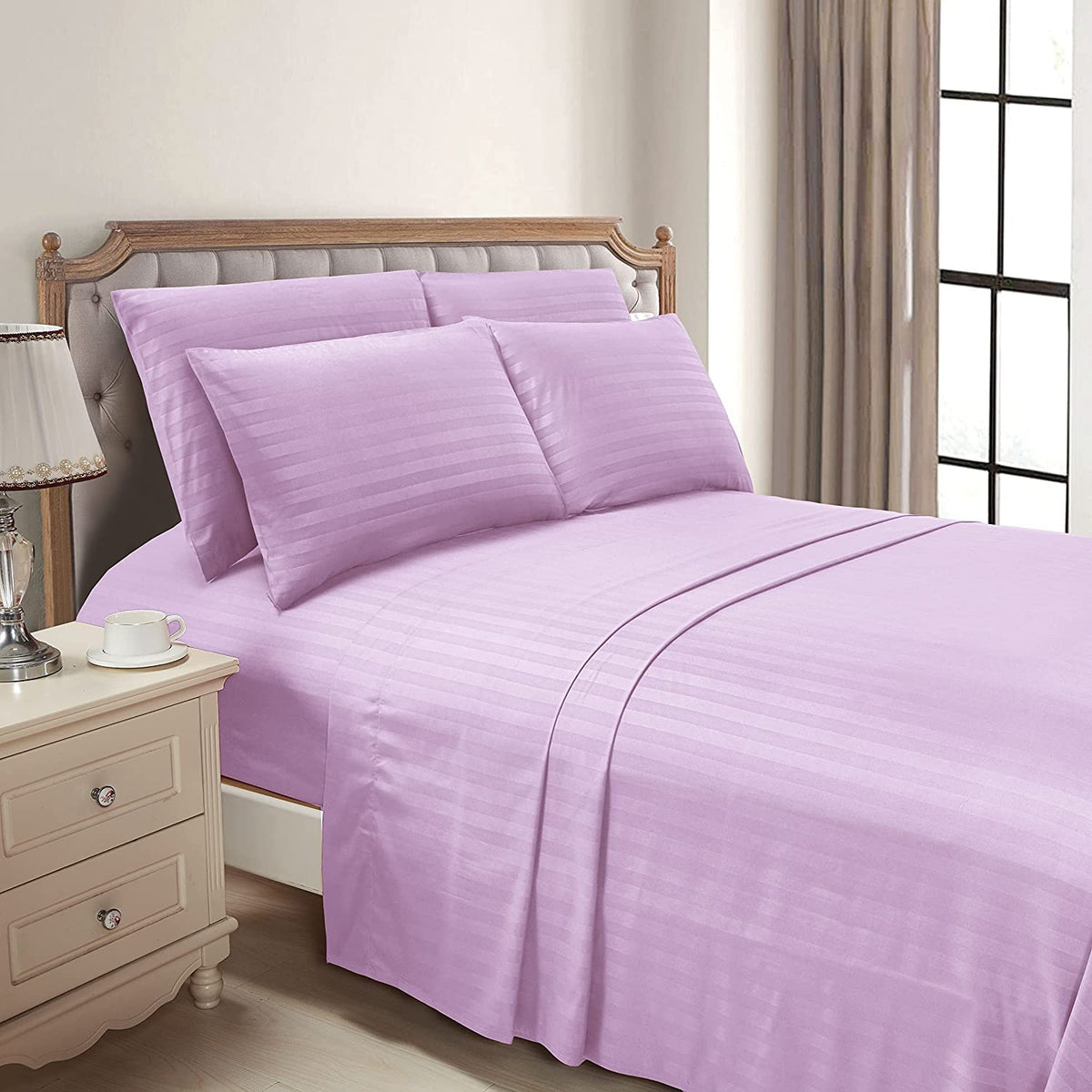 Luxury Strip Satin Bed sheet Set - Lilac - 99 Bedding Store