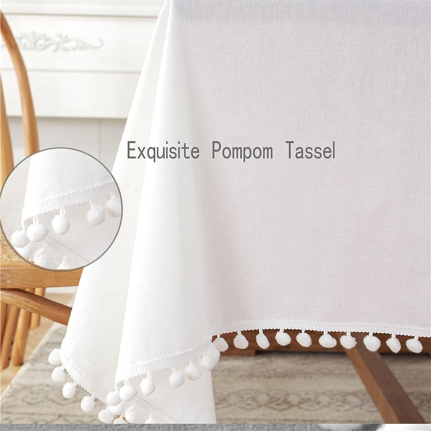 Decorative Tablecloth With Pompoms - White - 99 Bedding Store