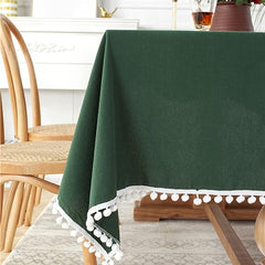 Decorative Tablecloth With Pompoms - Dark Green - 99 Bedding Store