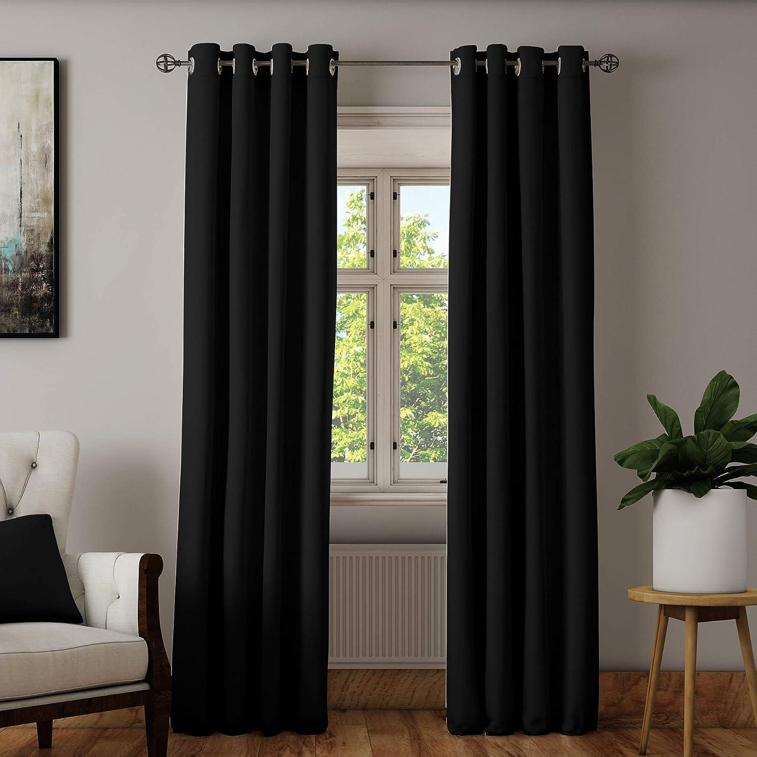 2 PC Plain Dyed Eyelet Curtains with lining-Black - 99 Bedding Store