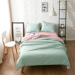 Plain Dyed Reversible Cotton Duvet Cover Set - Pink & Light Green - 99 Bedding Store