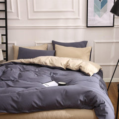 Plain Dyed Reversible Cotton Duvet Cover Set -Dark Grey & Khaki - 99 Bedding Store