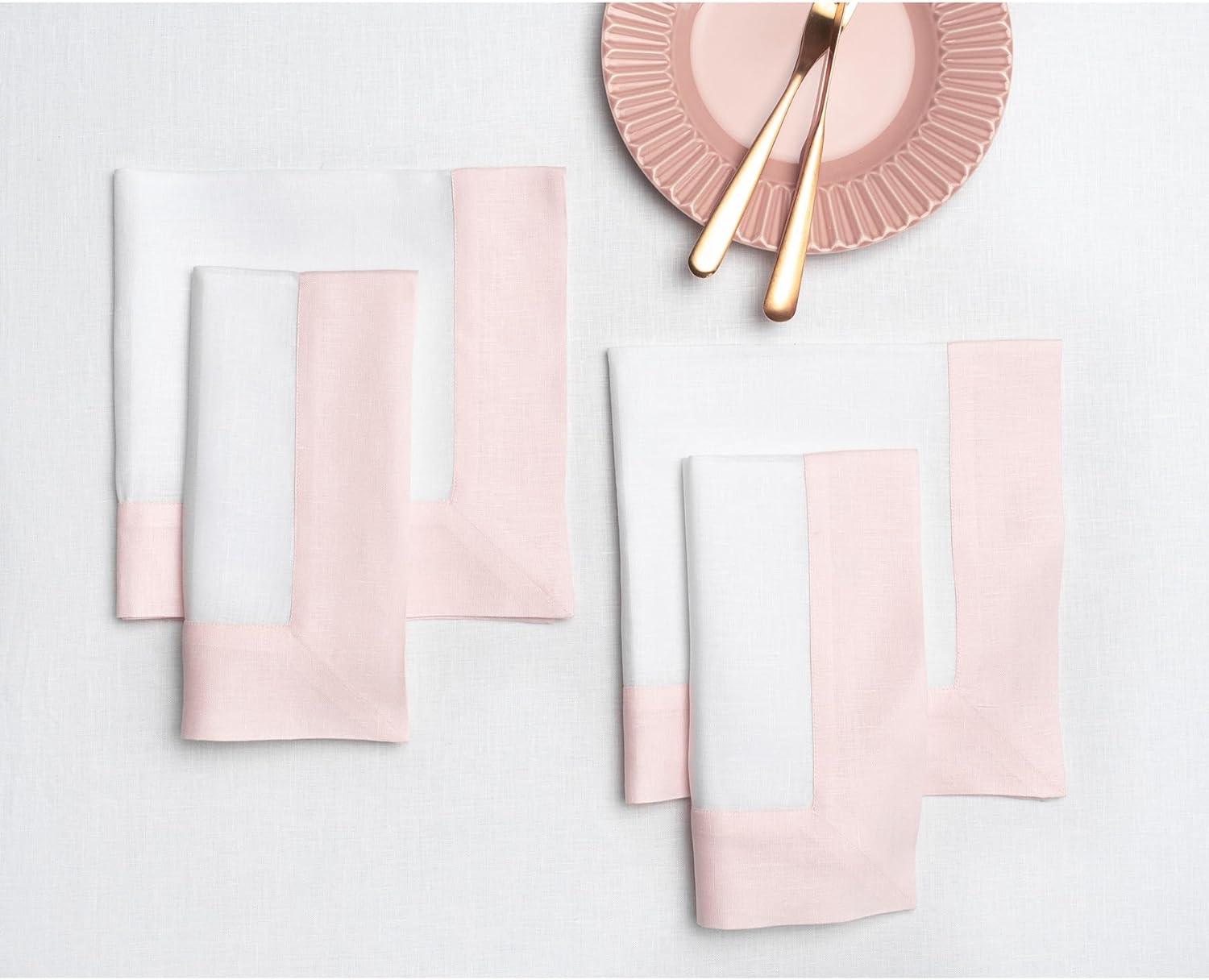 Cotton Luxury Dining Set Mited Corner Bordered - Pink and White - 99 Bedding Store