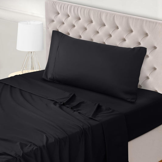 Plain Cotton Single Bed Sheet Set Black