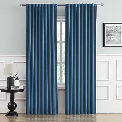 2 PC Plain Dyed Eyelet Curtains with lining-Mid Nigh Blue - 99 Bedding Store