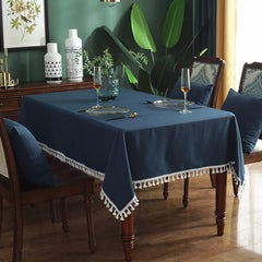 Decorative Tablecloth With Tassel - Navy Blue - 99 Bedding Store