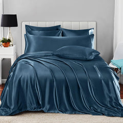 Luxury Cotton Satin 6 Pcs Flat Fitted sheet and Duvet Cover Set -