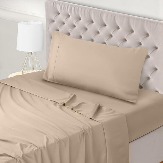 Plain Cotton Single Bed Sheet Set Beige