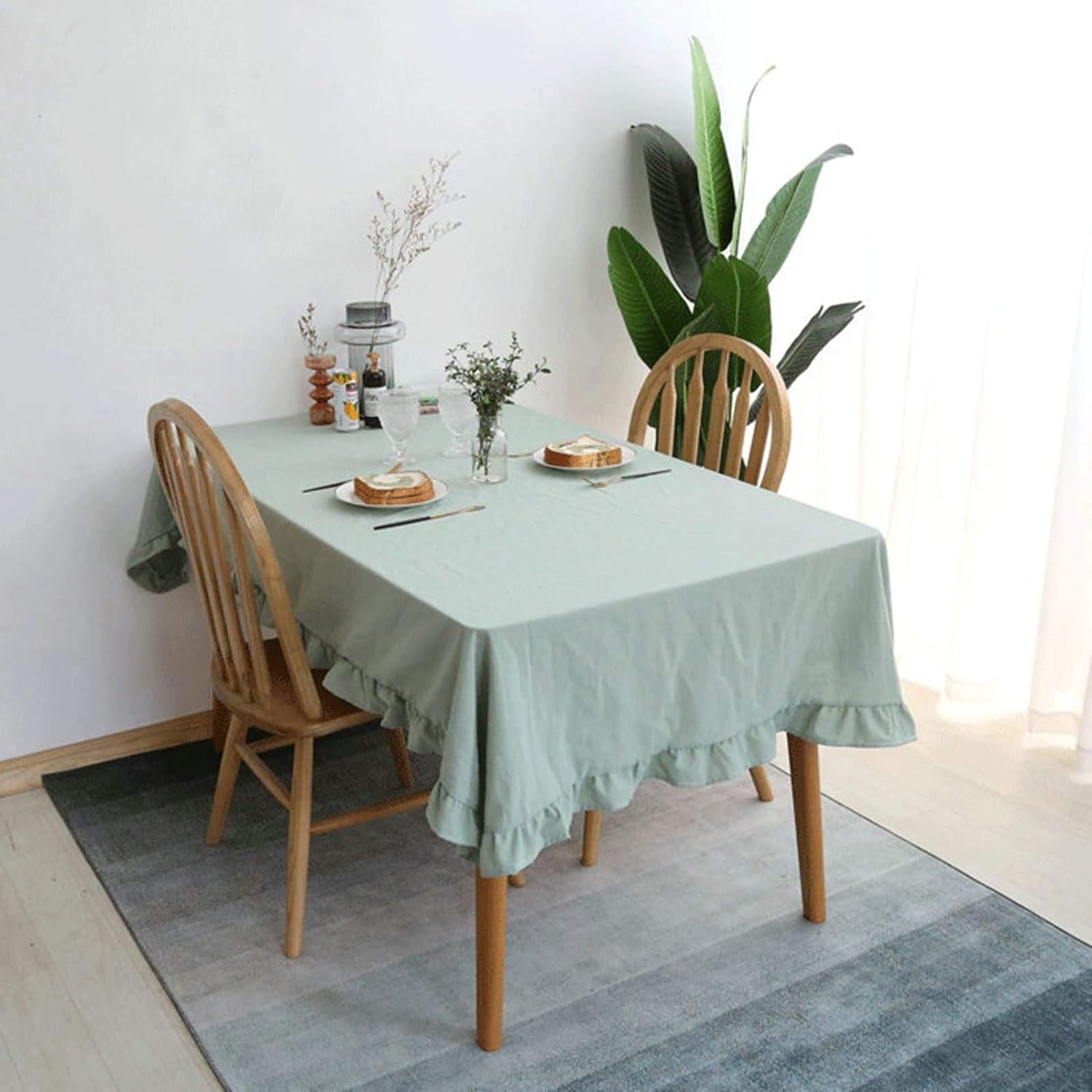 Decorative Tablecloth - Aqua With Frilled Bordered