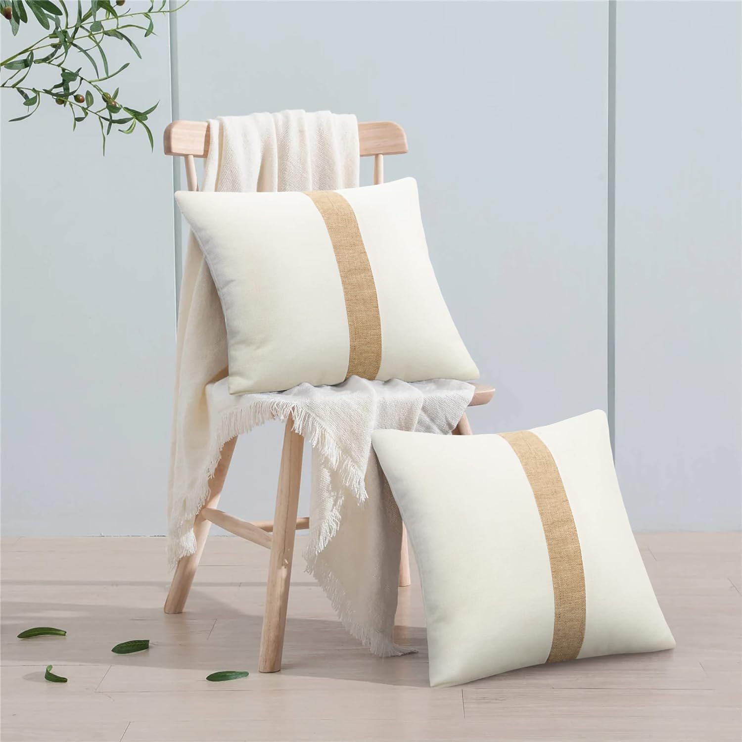 Pack of 2 Boho Modern Accent Jute Striped Cushion Cover Beige Strip - 99 Bedding Store