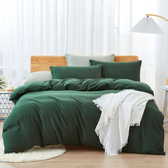 Plain Dyed Duvet Cover Set-Dark Green - 99 Bedding Store