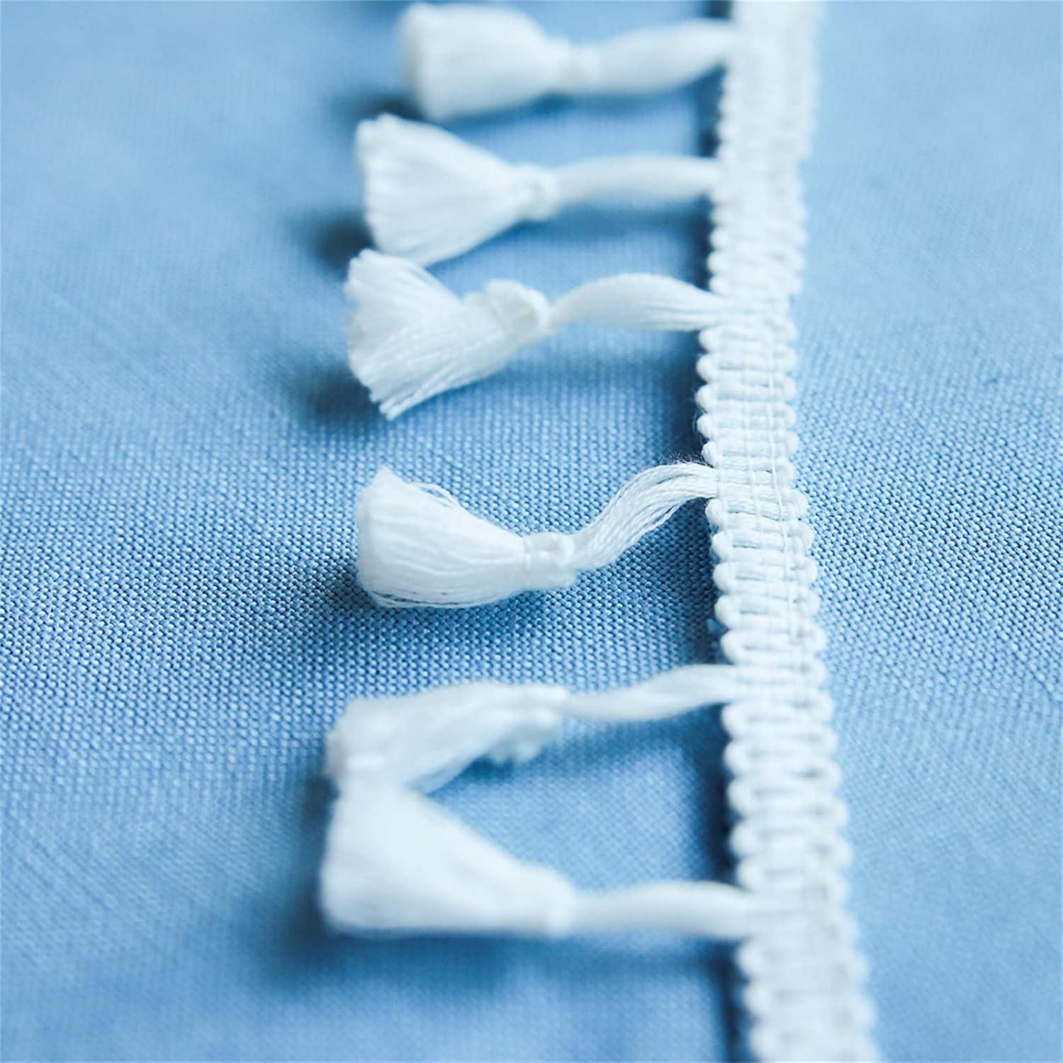 Cotton Satin Decorative Round Tablecloth With Tesals- Blue