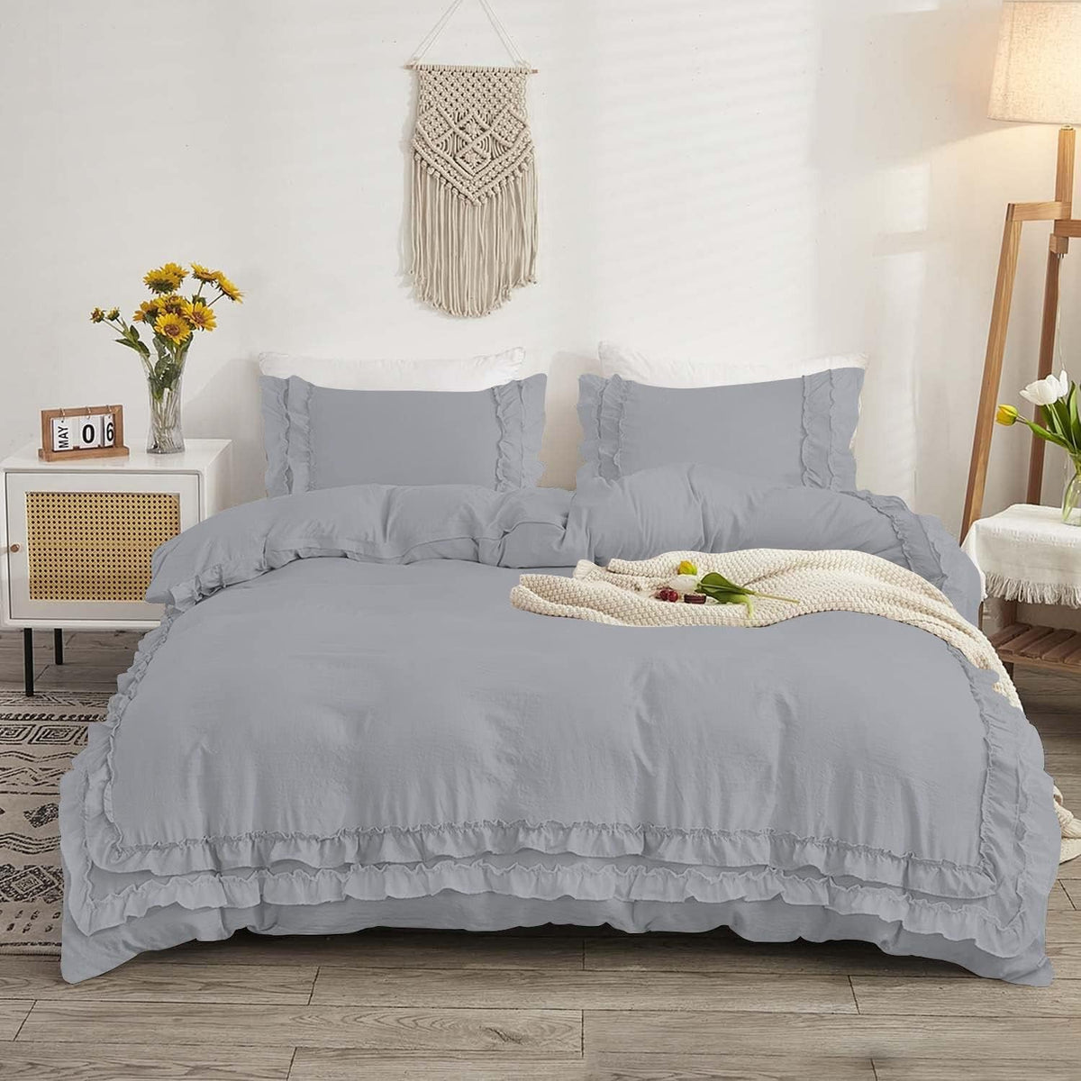 Luxury Cotton Frilled Duvet Set-Grey - 99 Bedding Store