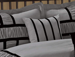 7 pcs Luxury Satin 400 Tc Ruffle and Patchwork Duvet Cover Silver Grey