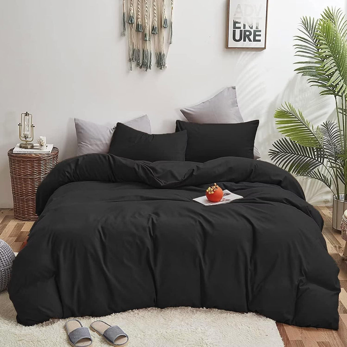 Plain Dyed Duvet Cover Set-Black - 99 Bedding Store