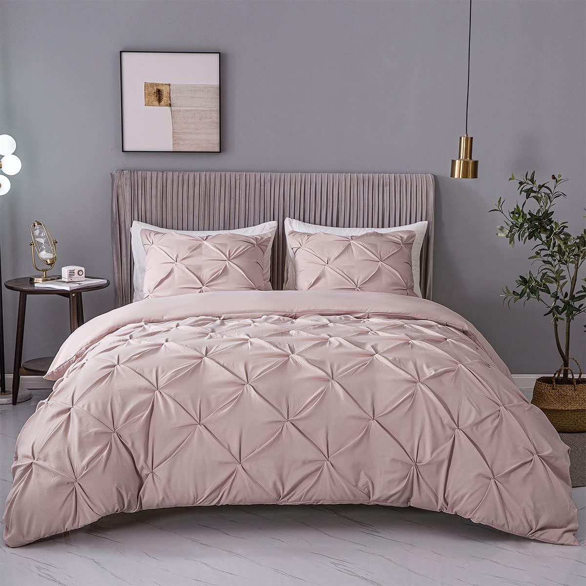 Luxury Cotton Satin Pintuck Duvet Cover Set - Light Pink - 99 Bedding Store