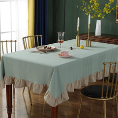 Decorative Cotton Tablecloth - Aqua With Beige Frilled Bordered