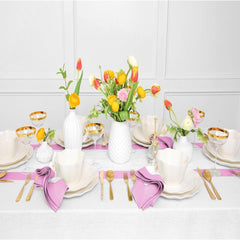 Cotton Luxury Dining Set Mited Corner Bordered - Rose Pink and White - 99 Bedding Store