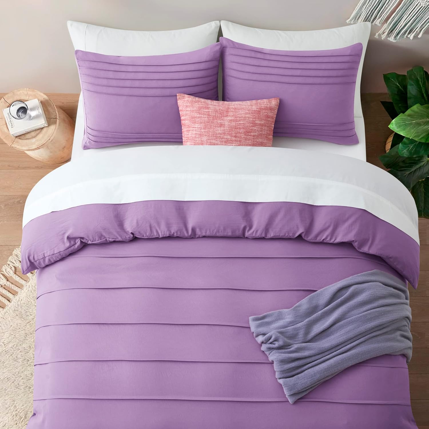 Luxury Coton Pleats Duvet Cover Set - Purple