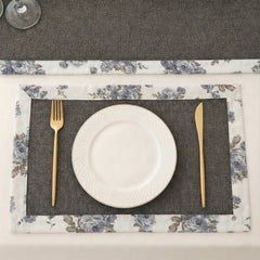 Charcoal Grey Jute Dinning Set With Printed Border-