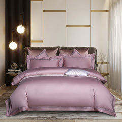 Embroidered Cotton Satin Luxury Baratta Stitch Tetra Line Duvet Set-Light Lilac - 99 Bedding Store