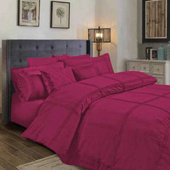 Square Pleated Cotton Quilt Cover Set - Rose Red - 99 Bedding Store