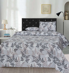 Printed Double Bed sheet Set Beanca Grey Leafs