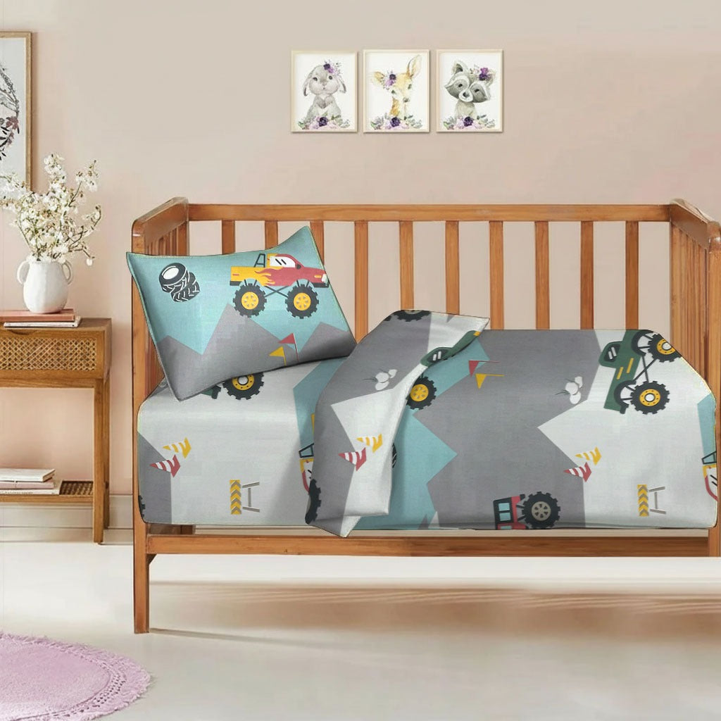 3 Pcs Printed Baby cot set -Moter Car