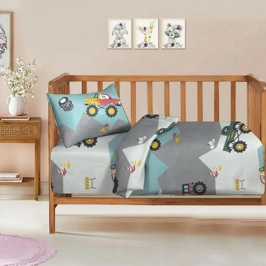 3 Pcs Printed Baby cot set -Moter Car