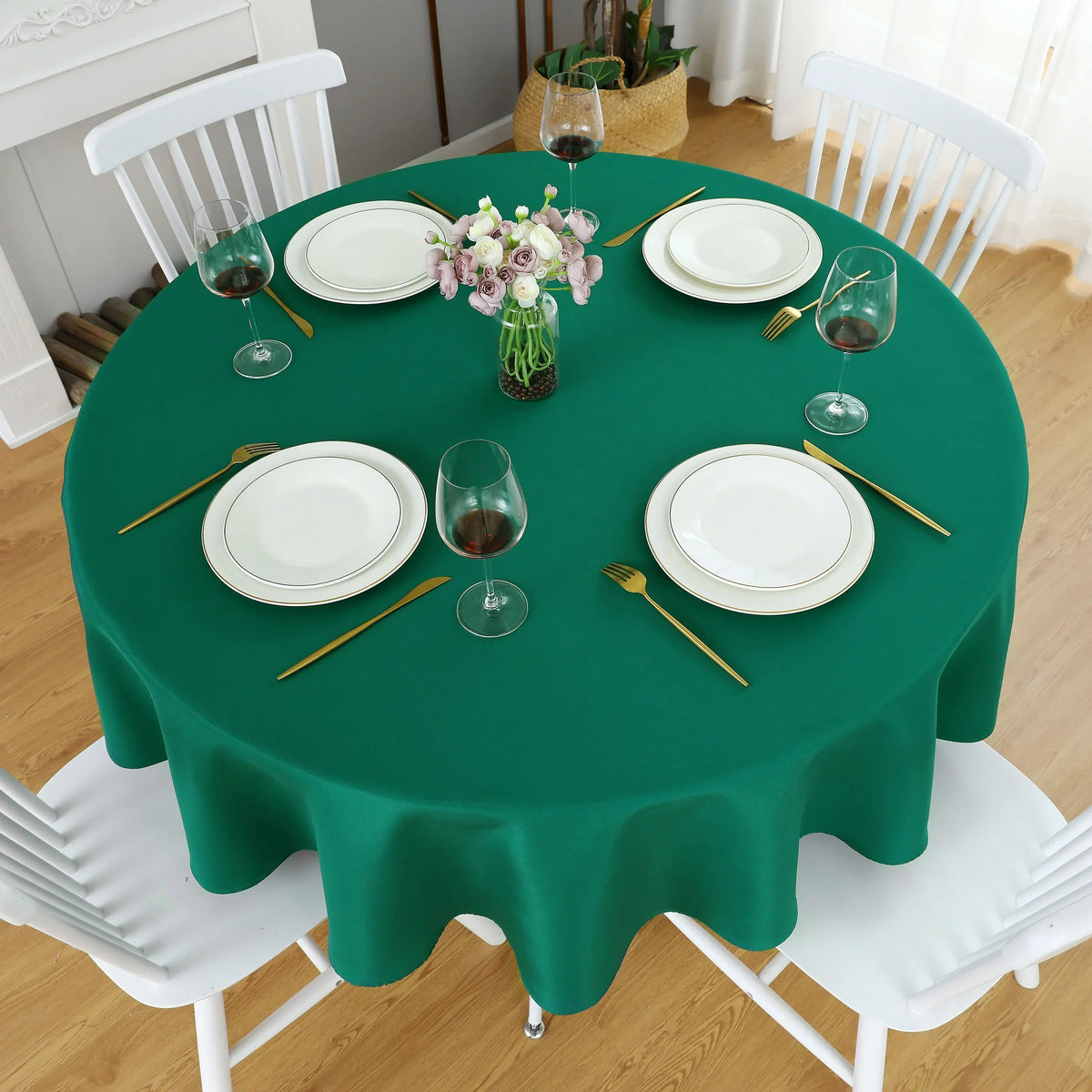 Decorative Cotton Round Tablecloth - Embrelled Green