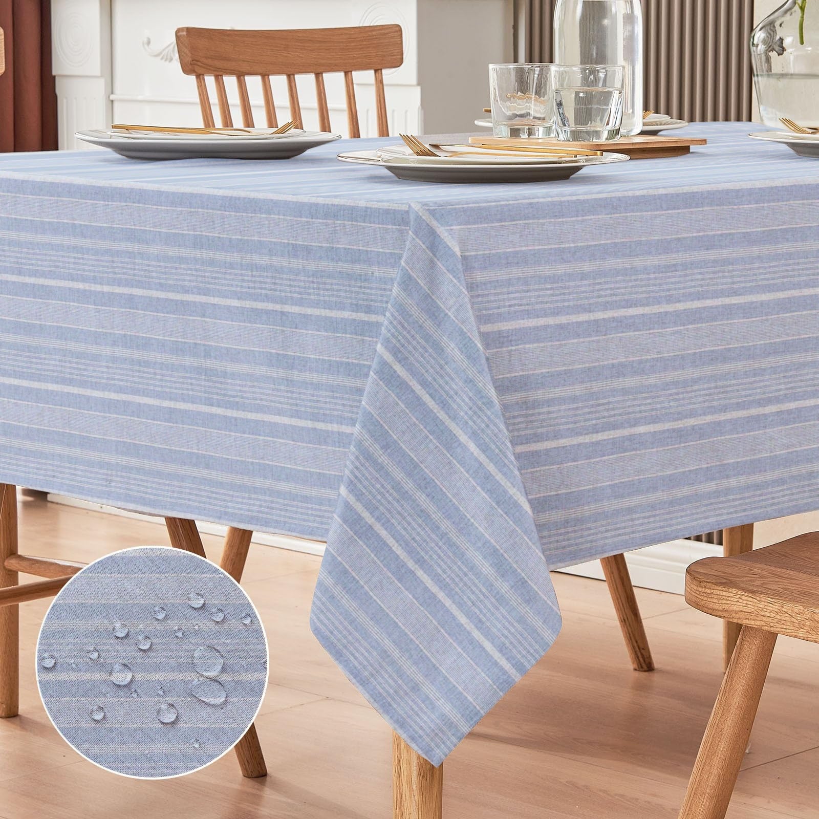 Waterproof Cotton Reversible Dinning Set - Blue Stripe - 99 Bedding Store