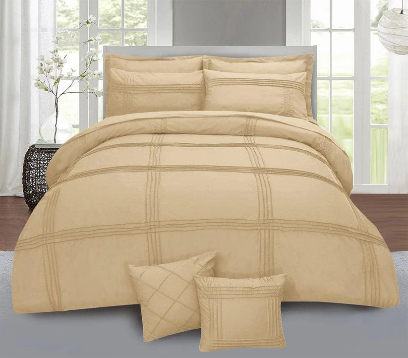 Square Pleated Cotton Quilt Cover Set - Beige